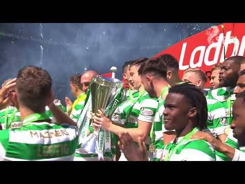 Celtic lift the 2018 Premiership trophy at Celtic Park