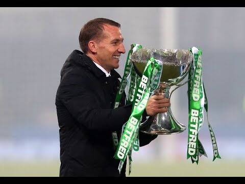 Brendan Rodgers reacts as Celtic win their third consecutive League Cup