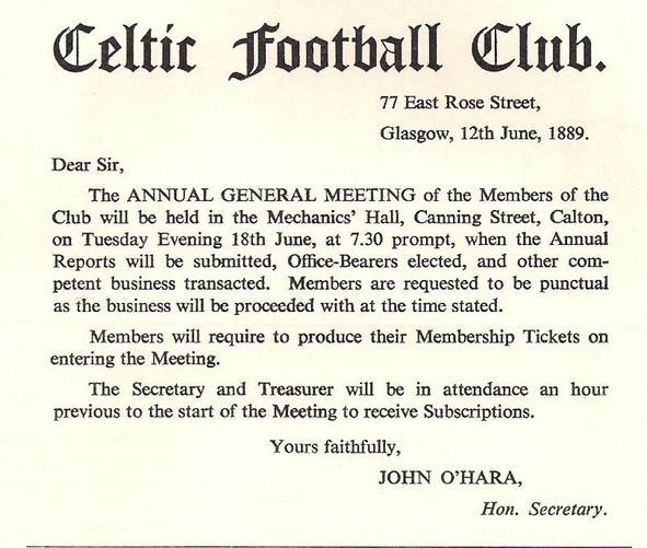 Quillanite Quislings: Huge Fallout & Rival Club Formed After First Celtic AGM On 18 June 1889 Quillanite Quislings: Huge Fallout & Rival Club Formed After First Celtic AGM On 18 June 1889
