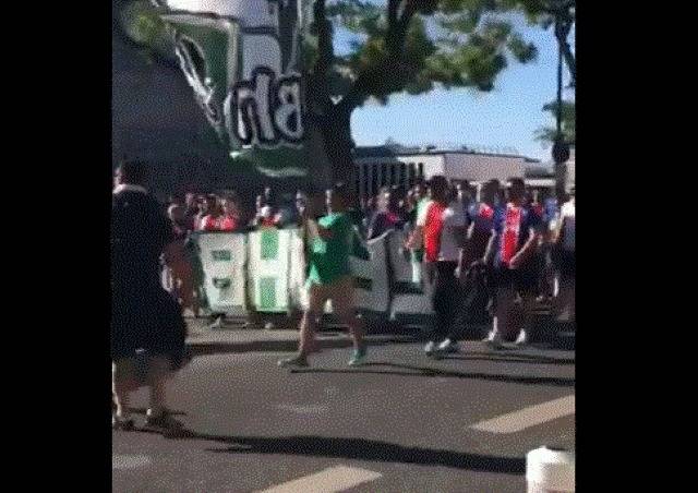 Video: Celtic and PSG fan groups applauded as they march to the game together Video: Celtic and PSG fan groups applauded as they march to the game together