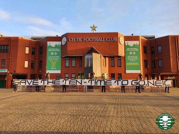 Green Brigade Intervene – “Time To Go, Neil” banner displayed outside Celtic Park and statement released Green Brigade Intervene – “Time To Go, Neil” banner displayed outside Celtic Park and statement released