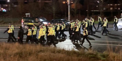 Images: Wall of Police Greet Celtic Fans Outside Stadium Images: Wall of Police Greet Celtic Fans Outside Stadium