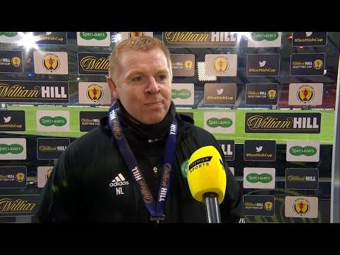 Neil Lennon reacts to Scottish Cup final penalty shootout win against Hearts Neil Lennon reacts to Scottish Cup final penalty shootout win against Hearts