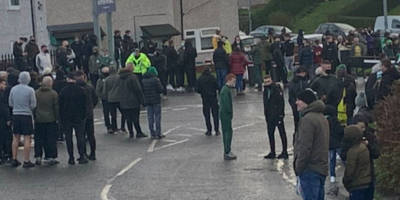 Pictures: Celtic Fans Line Hampden Street to Welcome Team Bus Pictures: Celtic Fans Line Hampden Street to Welcome Team Bus