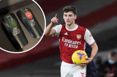 Kieran Tierney wears Arsenal AND Celtic custom shin pads as he shows he hasn’t forgotten old club Kieran Tierney wears Arsenal AND Celtic custom shin pads as he shows he hasn’t forgotten old club