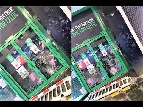 Celtic shop VANDALISED in Glasgow Celtic shop VANDALISED in Glasgow