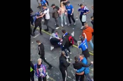 Video: Bear on bear violence as Sevco fans bash lumps out of each other in the streets Video: Bear on bear violence as Sevco fans bash lumps out of each other in the streets