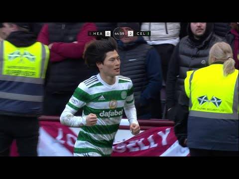 Kyogo Furuhashi scores backheel goal for Celtic v Hearts in Scottish Cup quarter-final