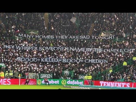 Celtic Fans Palestine Display / Many Homes Are Sad Tonight / Prisoners Christmas Celtic Fans Palestine Display / Many Homes Are Sad Tonight / Prisoners Christmas