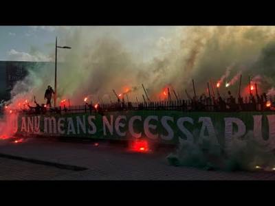 Celtic Fans See Off Team Bus Before Rangers Game