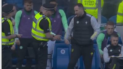 Moment Rangers fans ‘throw objects towards Celtic dugout’ at Ibrox during fiery derby clash