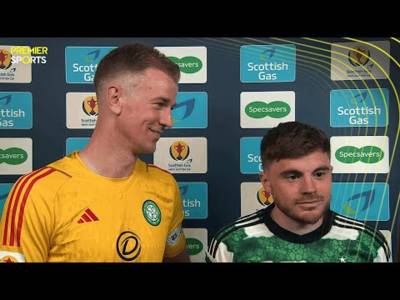 Celtic’s Joe Hart and James Forrest speak after reaching the Scottish Cup Final on penalties