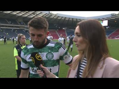 Celtic’s Greg Taylor speaks after beating Rangers in Scottish Cup final