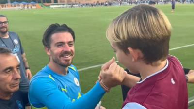 Heartwarming moment Jack Grealish is surprised by a young Aston Villa fan asking for his signature – as the winger asks ‘you still like me though?’ after leaving boyhood club for £100m Man City move