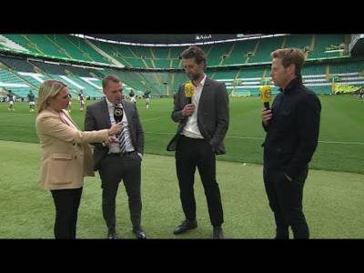 Celtic manager Brendan Rodgers in conversation after 3-1 victory against Hibernian