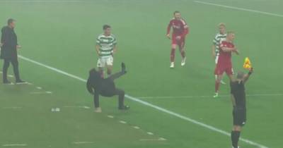 Red-faced Brendan Rodgers falls on his backside as Celtic boss lands bizarre booking from referee with â€˜humour bypassâ€™