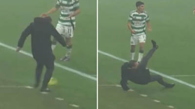Brendan Rodgers stacks it on touchline and then gets BOOKED for embarrassing moment as Celtic boss admits â€˜thatâ€™s poorâ€™