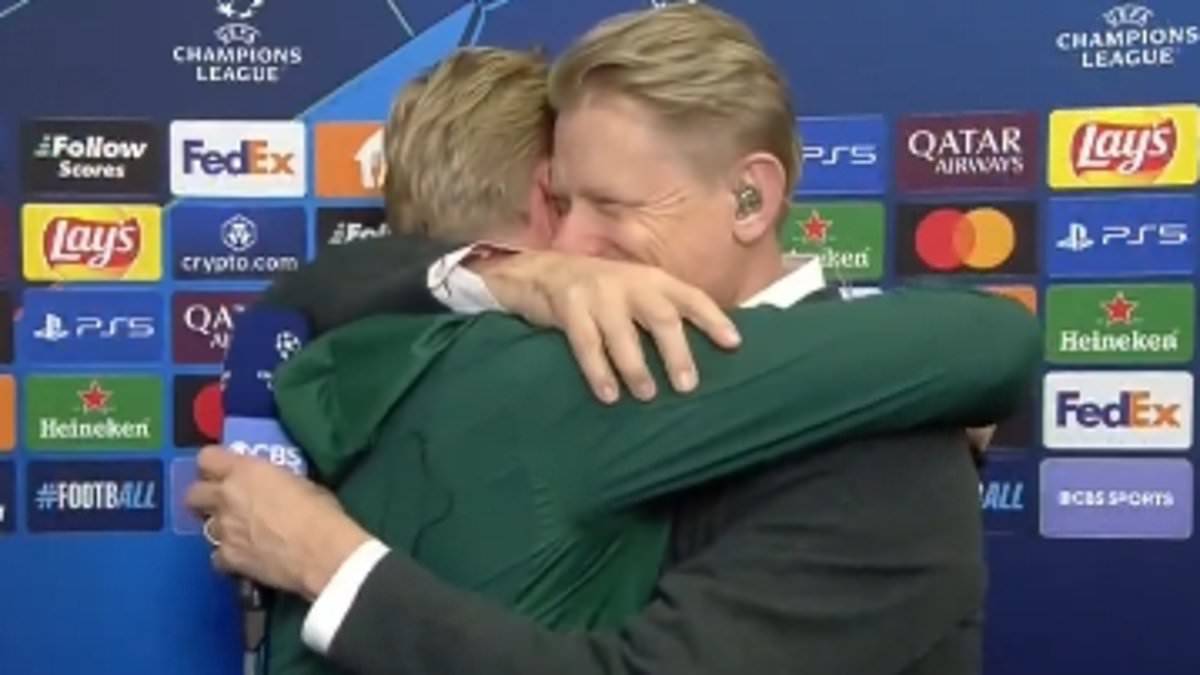 Heartwarming moment Man United legend Peter Schmeichel hugs son Kasper on air after his clean sheet for Celtic &ndash; as ‘annoying’ Micah Richards is hilariously called out for ‘fight’ with goalkeeper