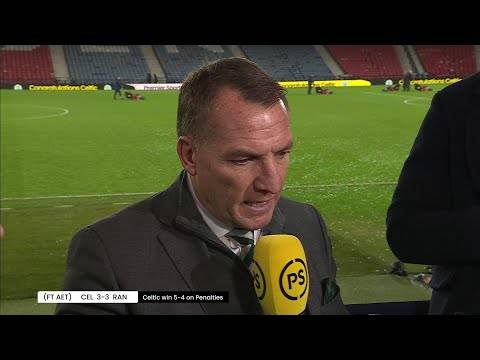 Celtic manager Brendan Rodgers reacts to winning an epic Premier Sports Cup final against Rangers