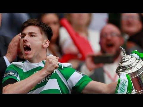 Kieran Tierney Running Up the Hampden Stairs to Lift the Scottish Cup for Celtic