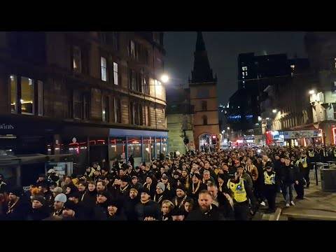 Young Boys Fans Heavy Police Escort Through Glasgow For Celtic Champions League Game