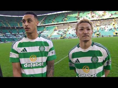 Celtic goalscorers Adam Idah and Daizen Maeda react to Scottish Cup Quarter-Final win over Hibernian