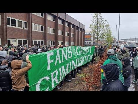 Celtic Fans Against Criminalisation Protest Outside Police Station