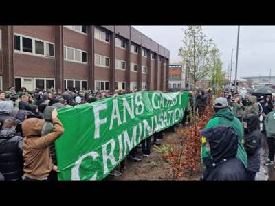 Celtic Fans Against Criminalisation Protest Outside Police Station
