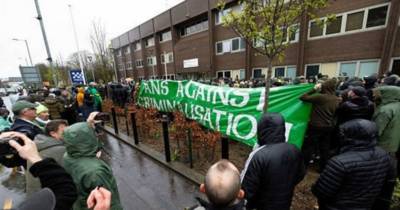 Celtic fans protest cops outside Glasgow station