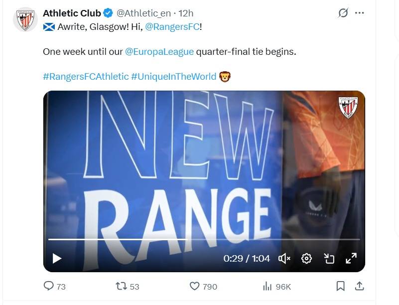 Athetic Bilbao trolling ahead of Ibrox clash