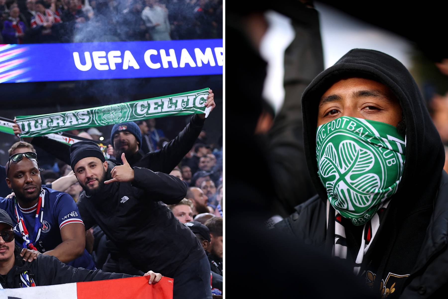 PSG supporters don Celtic colours at Aston Villa Champions League clash