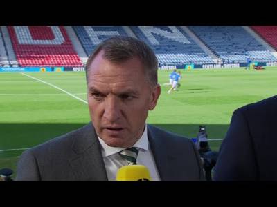 Celtic manager Brendan Rodgers reacts after 5-0 win against St Johnstone in Scottish Cup Semi-Final