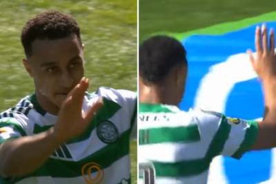 Idah acknowledges Celtic supporters in celebration gesture during Scottish Cup tie