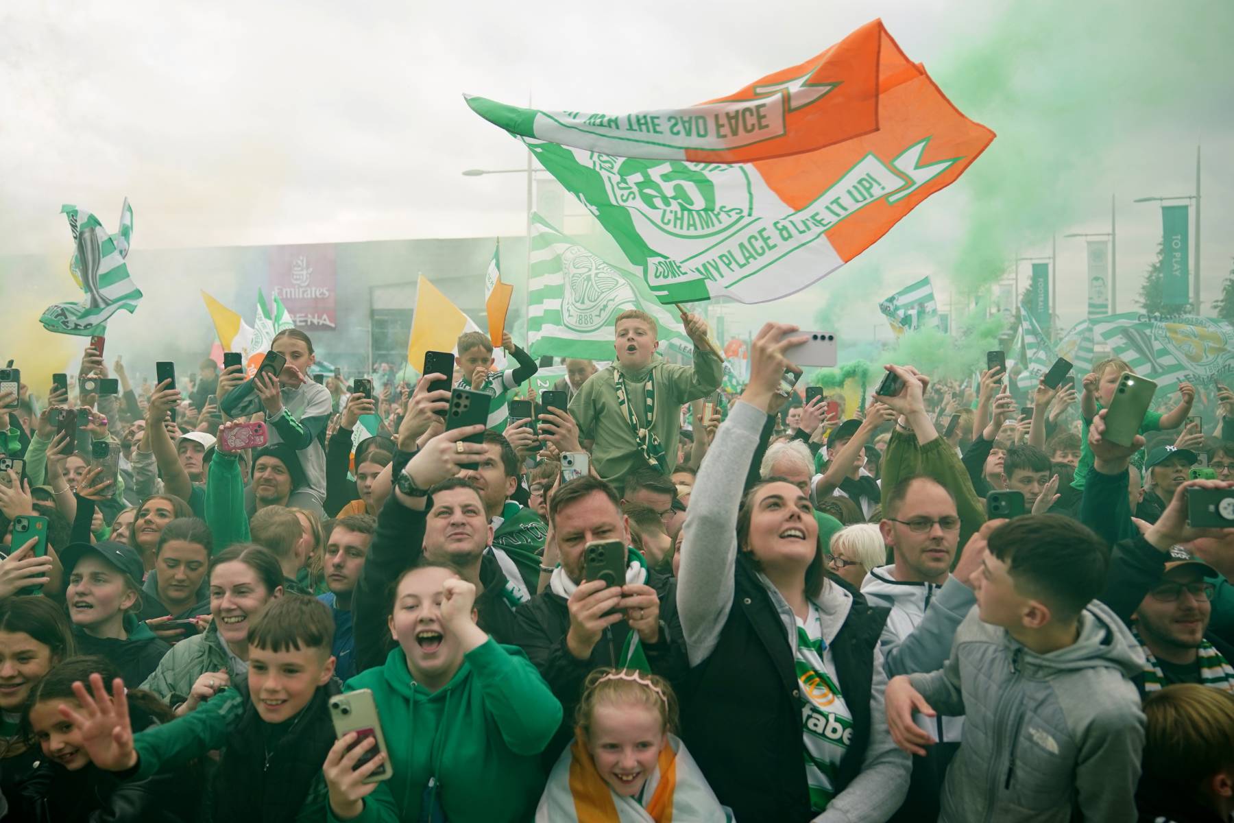 Thousands of supporters gather at Celtic Park to celebrate title win