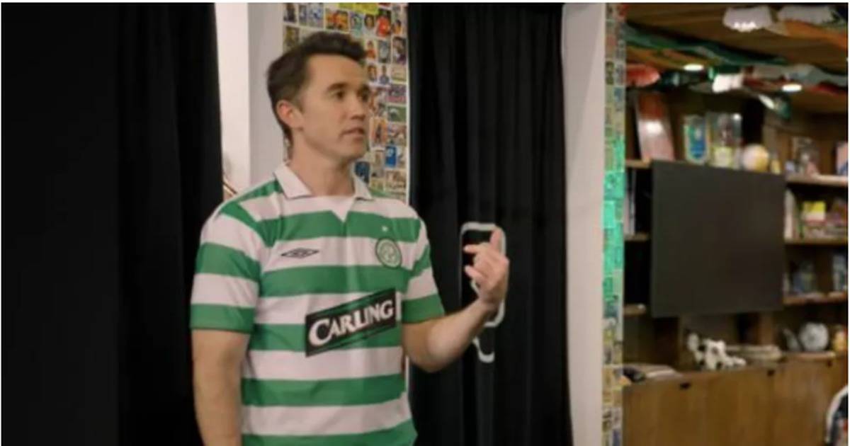 Rob McElhenney asks if Celtic are protestant or catholic when donning retro jersey