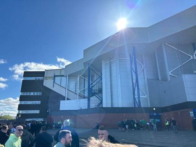 Celtic fans at the Ibrox gates, Green Brigade’s lost property stall – “Any Rangers Champions flags?’