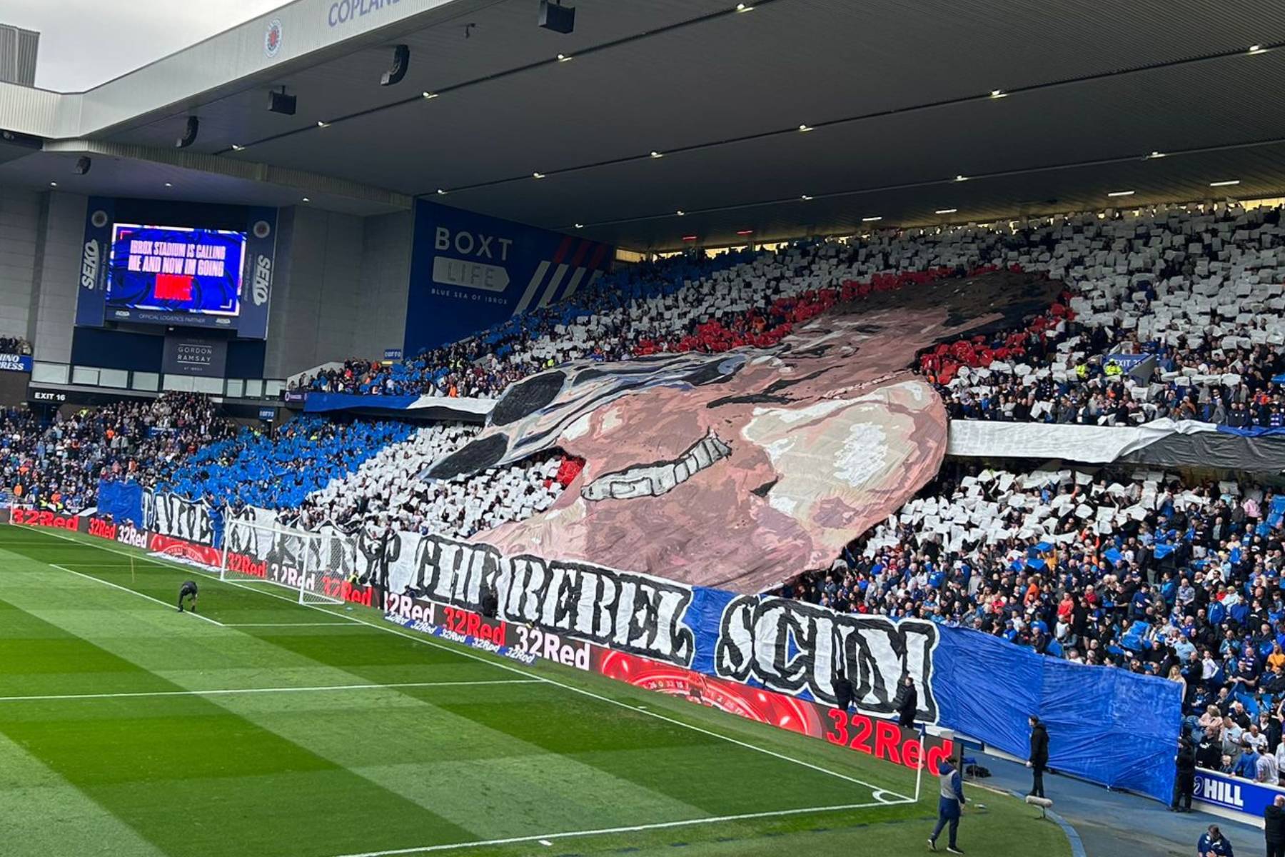 Police probe Rangers vs Celtic tifo as banner ‘seized as potential evidence’