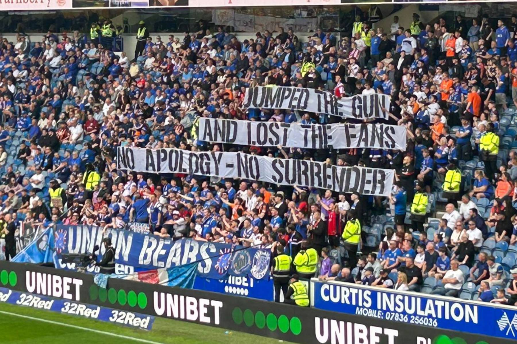 ‘Lost the fans’ &ndash; Union Bears’ board blast over Rangers vs Celtic tifo response