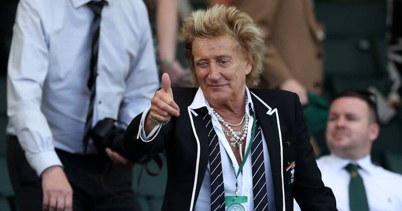 Celtic superfan Rod Stewart gives thumbs up as Brendan Rodgers’ side prepare to lift trophy