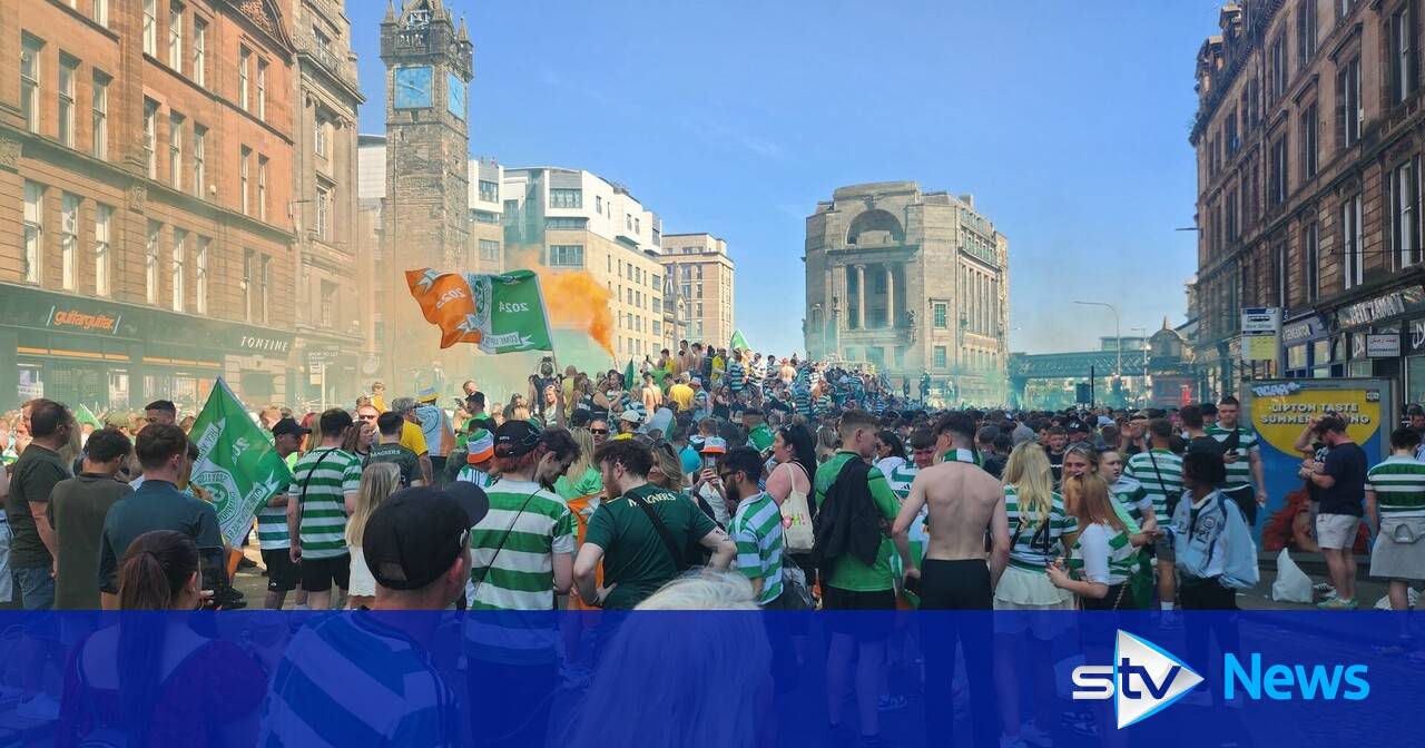 Thousands of Celtic fans celebrate title win in Glasgow’s Trongate