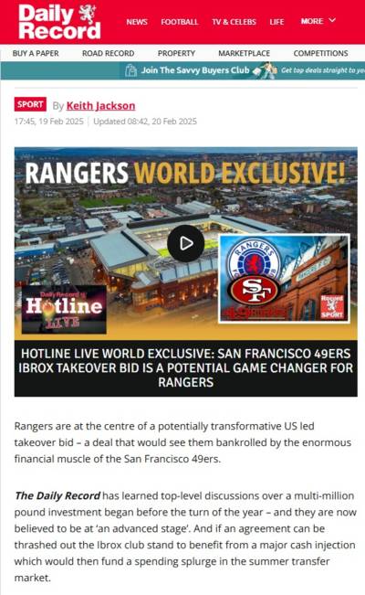 No blank cheque book- Daily Record truth bomb as Ibrox takeover stalls