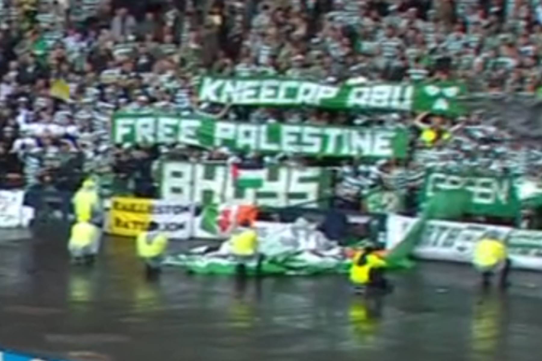 ‘Kneecap Abu’ banner displayed in Celtic end as message of support for rap group