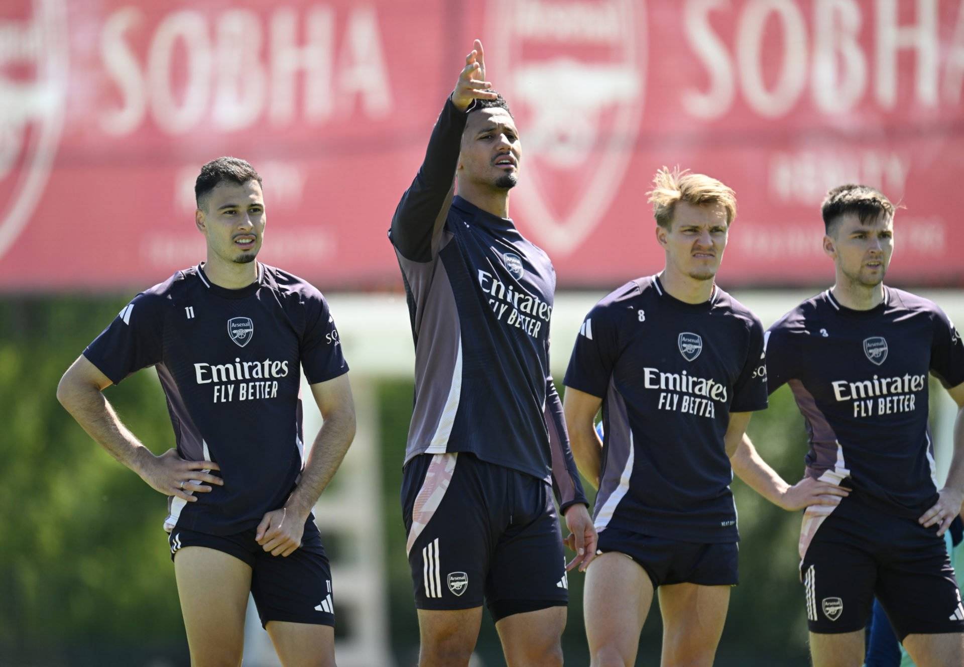 William Saliba and Martin Odegaard react as Kieran Tierney leaves Arsenal to re-join Celtic