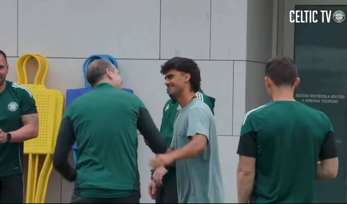 Watch moment Jota breaks injury cover to link up with Celtic squad in Portugal