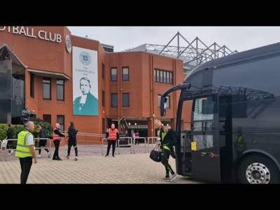 Celtic Legends Team Bus Arrives For Manchester United Game Charity Game | Hart, Samaras, Petrov etc