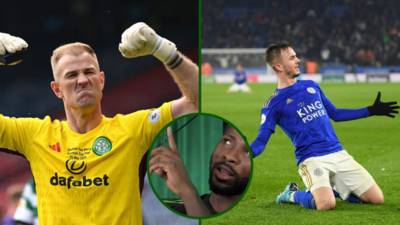 James Maddison and Joe Hart react as Kelechi Iheanacho sends a message to Celtic fans after Kilmarnock win