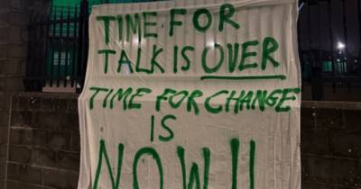 Celtic fans take board aim in fresh banner protest at Parkhead as they tell supporters ‘give them hell’