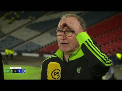 Celtic interim manager Martin O’Neill reacts to beating Rangers at Hampden in the Premier Sports Cup