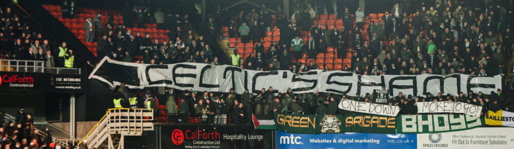 CELTIC’S SHAME- Michael Nicholson gets the message at Tannadice