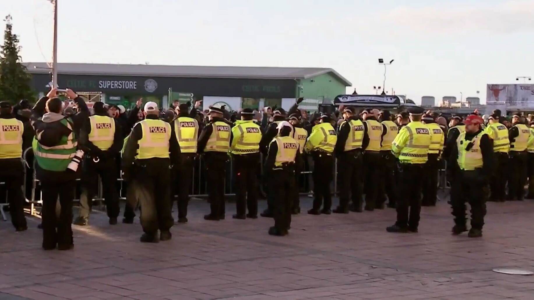 Large group of fans rally outside Celtic Park to protest Rangers defeat
